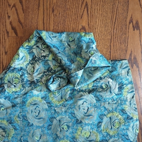 Green/blue Floral Sequin brocade sequins mermaid unique artsy Blazer sz L - Picture 5 of 12